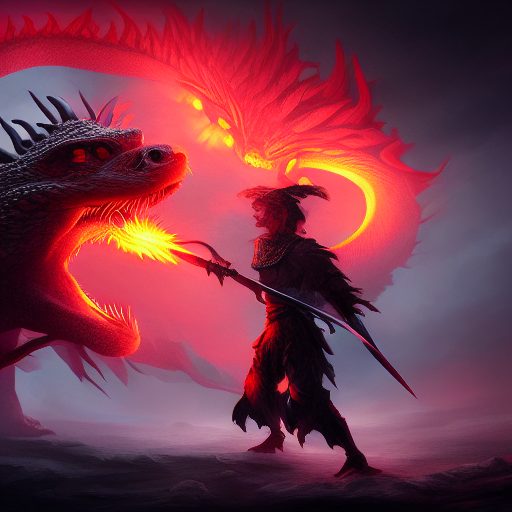 Cole and the dragon face each other, ready to attack, with the dragon's eyes glowing red and its wings spreading wide, as Cole stands firm with his sword drawn, ready to strike.